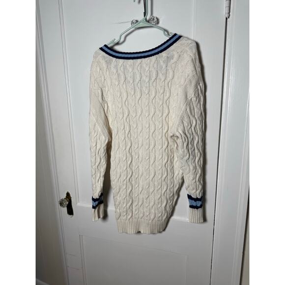 American Eagle White Cable Knit Tennis Preppy Striped Oversized Sweater Large - Picture 7 of 8